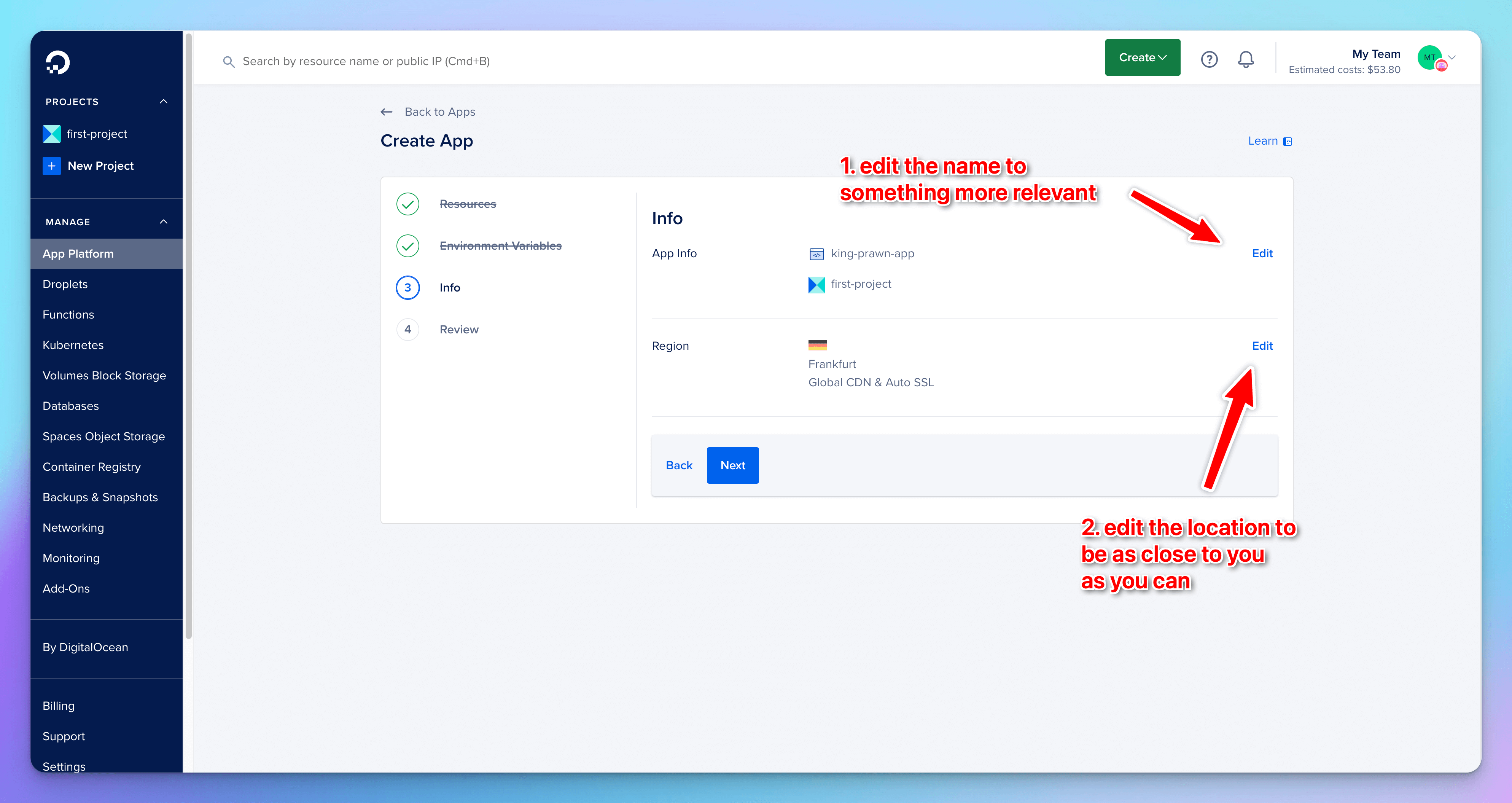 Info page in Digital Ocean